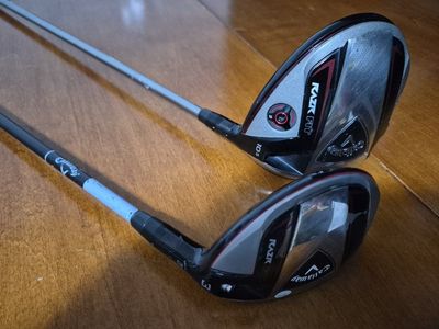 Callaway RAZR Fit golf clubs, specifically a 10.5-degree driver and a 3-wood. Both in Good Conditions!