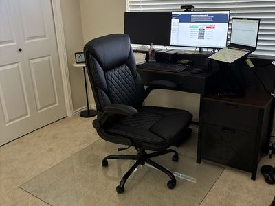 Latitude Run Marama Ergonomic Black Leather Office Chair with Flip-Up Armrests