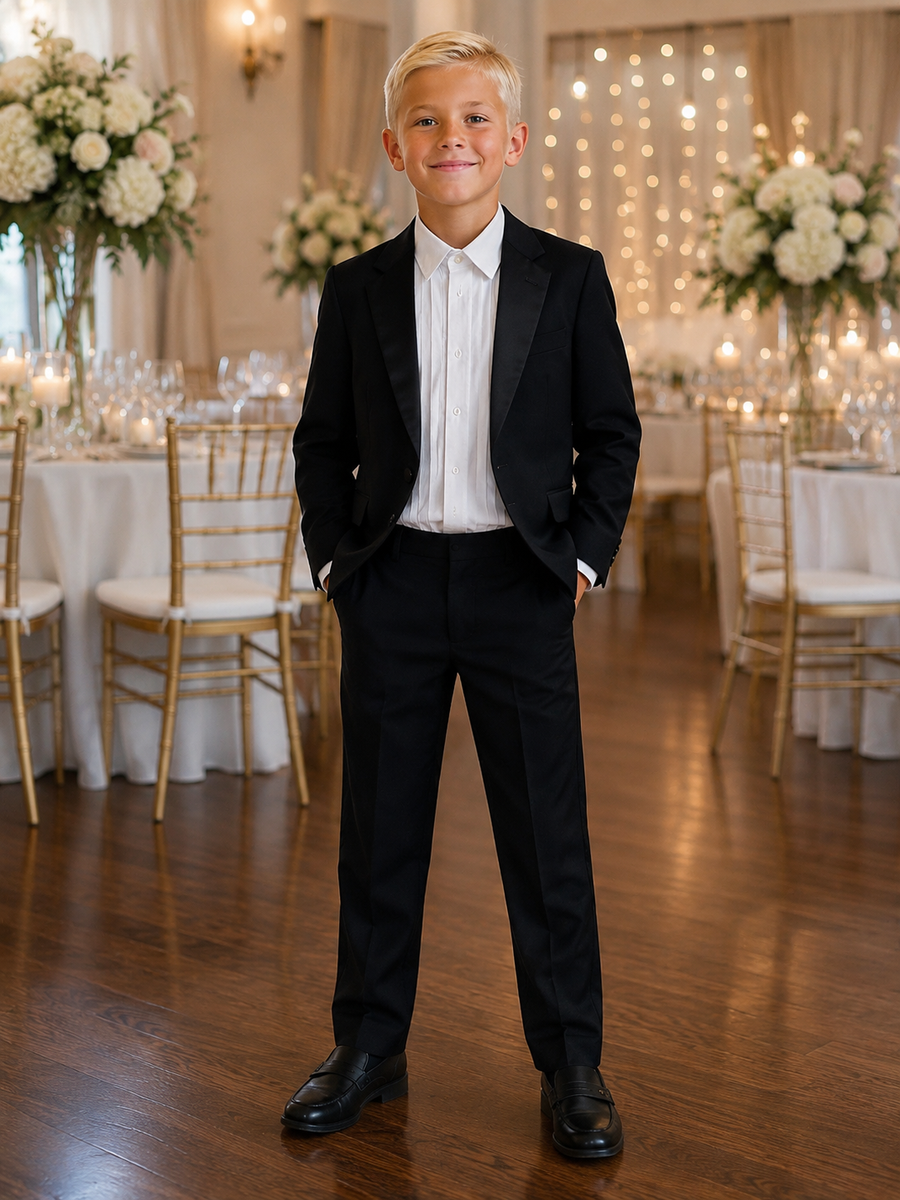 Boys Black Tuxedo Suit 3-Piece Set – Size 7 – Worn Once