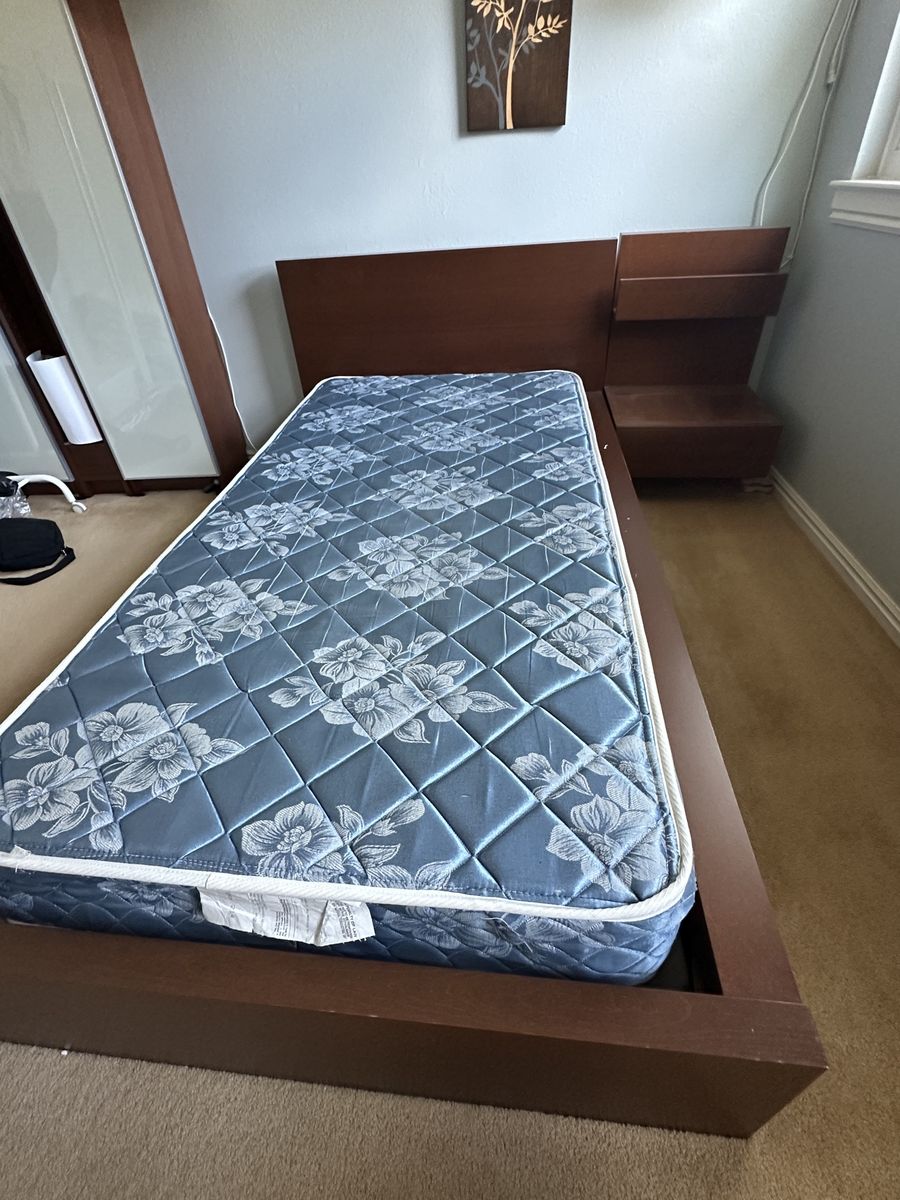 IKEA MALM Twin Bed Frame + Mattress + Side Drawer — $100