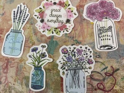 Grace Changes Everything Mason Jar Floral Stickers - 5-Piece Vinyl Sticker Set