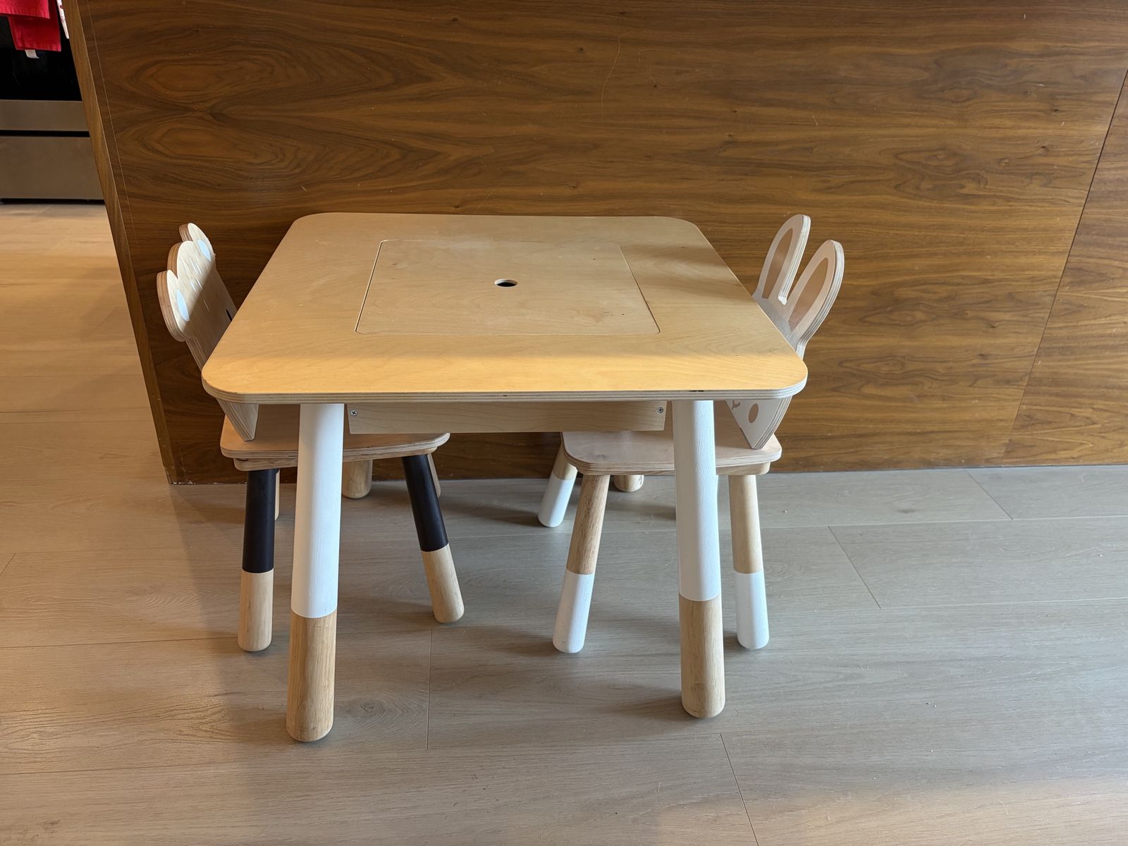 Cute Wooden Kids Table & 2 Chairs Set - Bunny & Bear Backs - Toddler Furniture