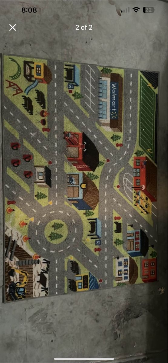Kids Play Mat Road Traffic City Rug Playmat with Walmart and Buildings