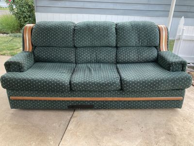 Couch Three Seat Sofa Green Gold Brown Color Pattern