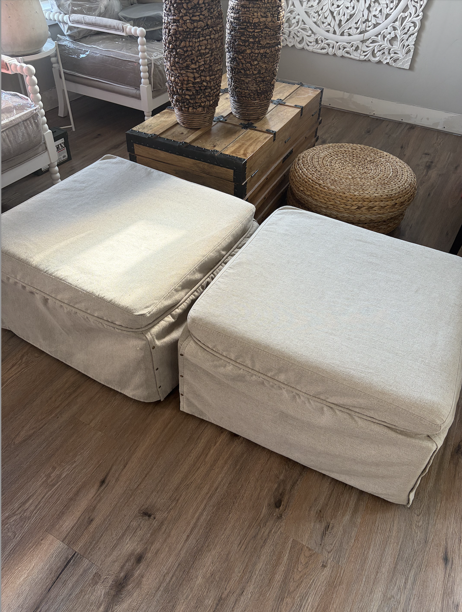 Pair of Convertible Ottoman Sleeper Beds | Guest Beds | Cream Upholstered