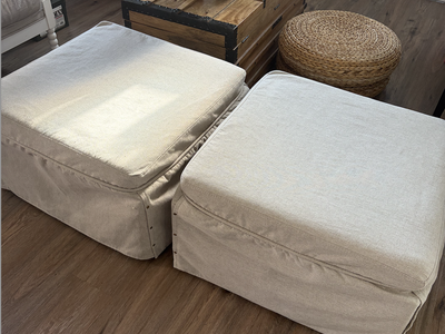 Pair of Convertible Ottoman Sleeper Beds | Guest Beds | Cream Upholstered