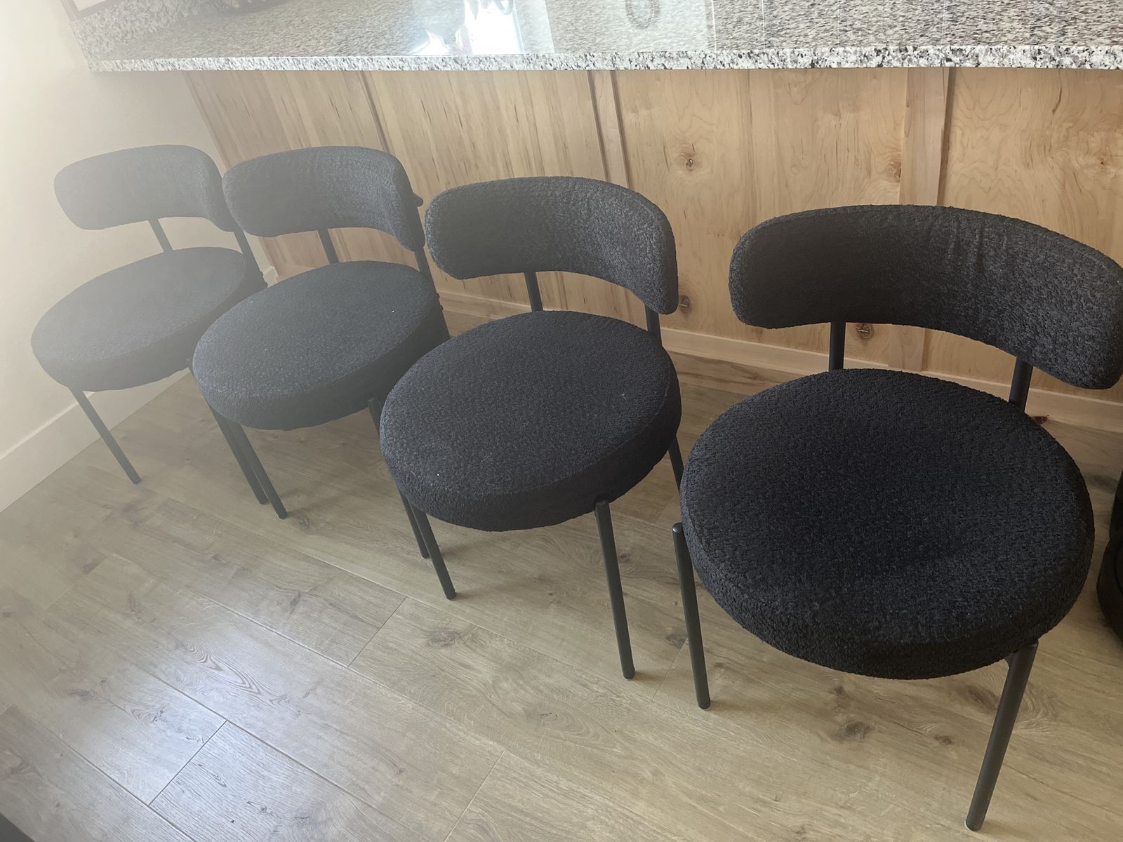 Set of 4 Black Boucle Dining Chairs - Modern Curved Back Chairs