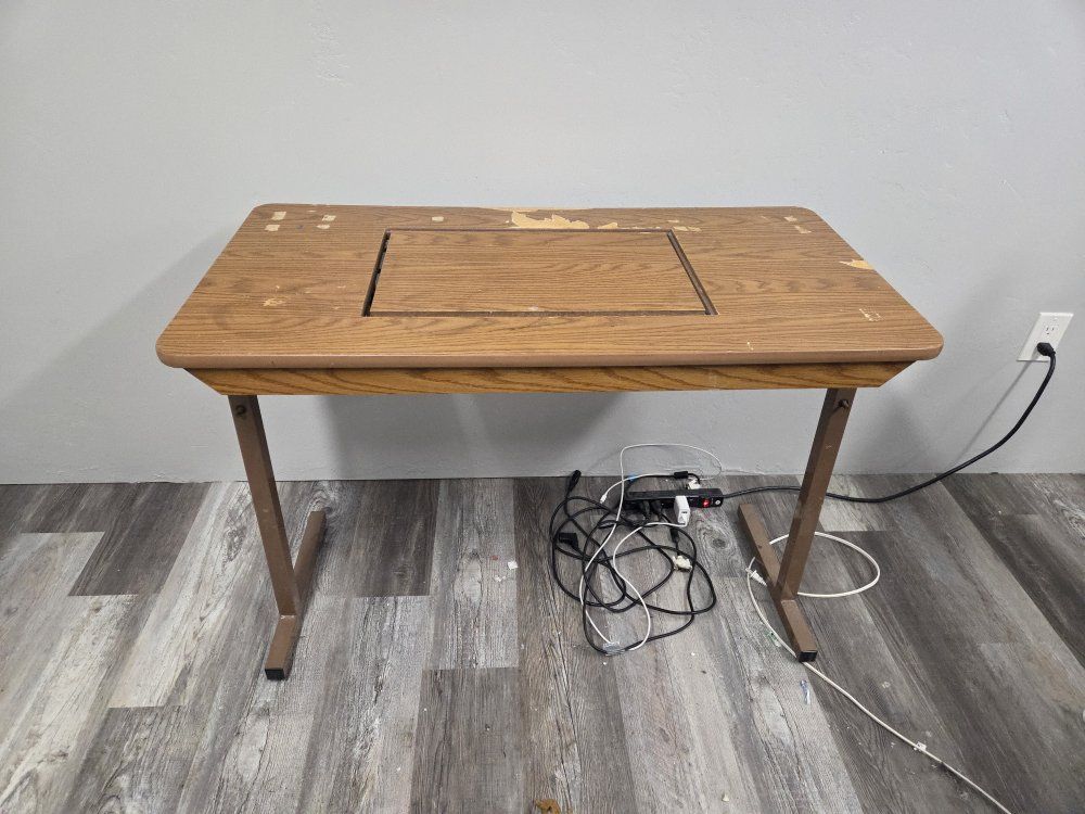 Vintage Wood Sewing Machine Table with Drop-In Extension Leaf