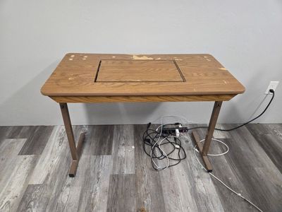 Vintage Wood Sewing Machine Table with Drop-In Extension Leaf