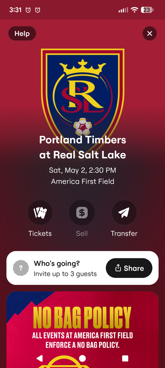 3 tickets RSL near center field, aisle seats!, Portland Timbers May 2 2:30pm