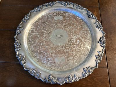 Ornate Vintage Crescent Silver on Copper Tray Engraved