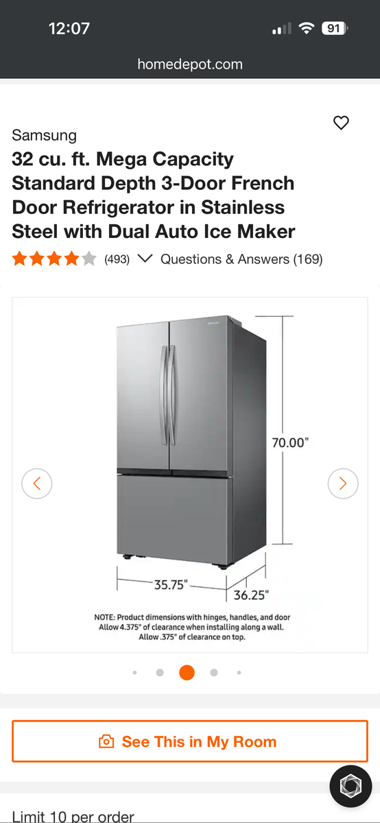 Samsung French Door Refrigerator w/Dual Auto Ice maker