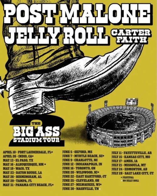Post Malone & Jelly Roll: The Big Ass Stadium Tour - 2 Tickets, Section E32, July 28