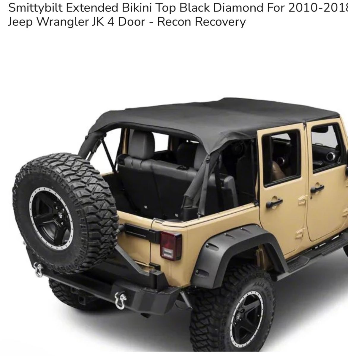 Smittybilt Extended Bikini Top Black Diamond for 2010-2018 Jeep Wrangler JK 4-Door