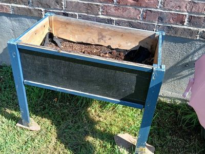Used Wooden Planter Box - Blue/Black with Liner - Ready for Your Garden