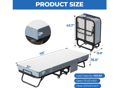 New in Box 75" x 31" Folding Bed with Mattress, Portable Guest Beds with 5" Memory Foam Mattress,