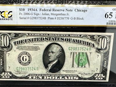 1934 $10 Bill - Certified Gem Uncirculated - Great Depression Era