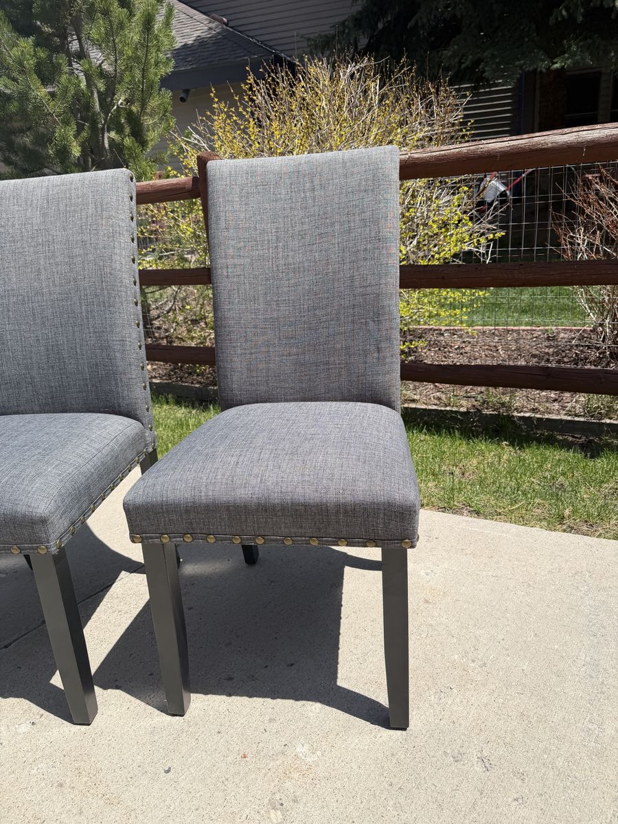 Set of 6 Grey Fabric Dining Chairs - like new!