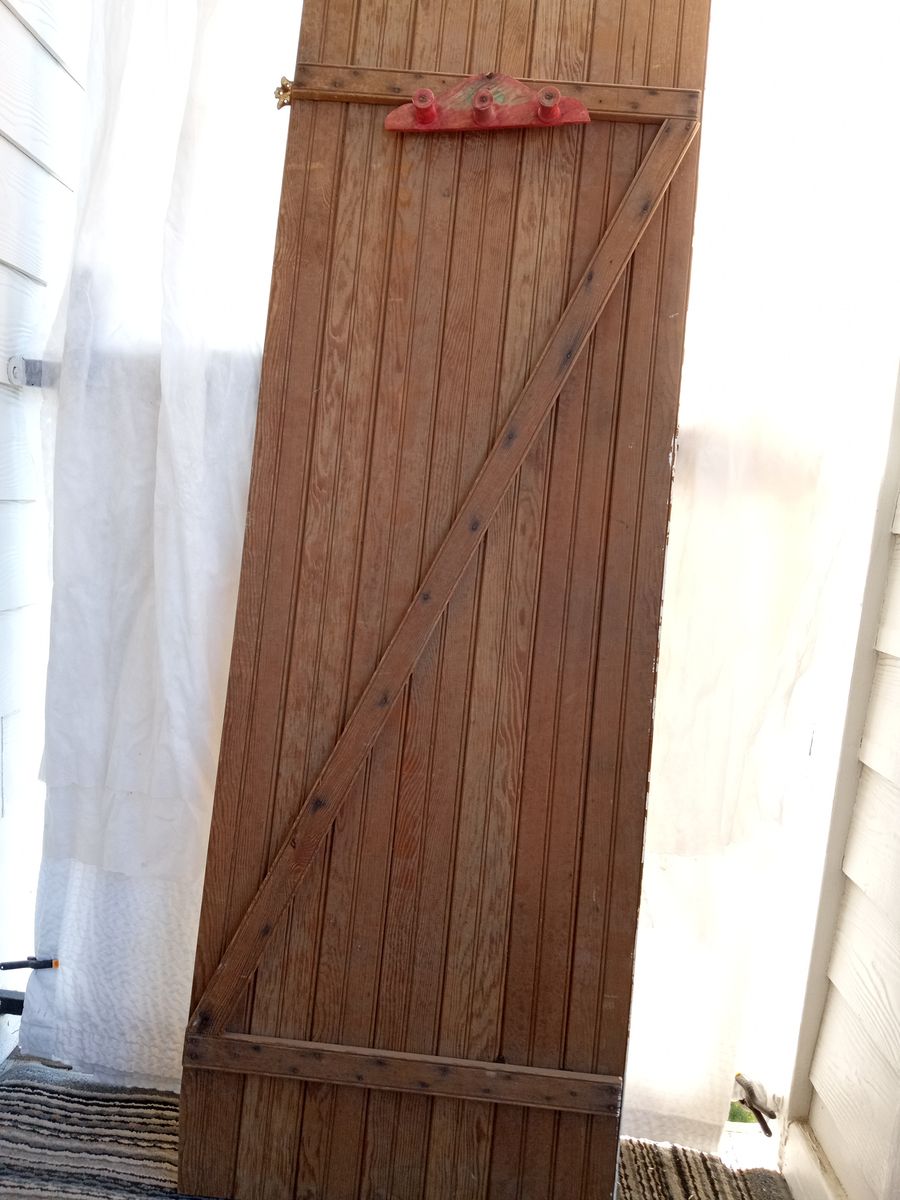 Vintage Wooden Barn Door - Rustic Architectural Salvage 75" x 36" with Coat Rack