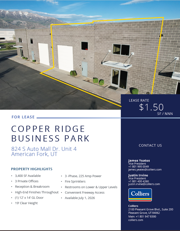 American Fork Flex/Warehouse Available for Lease - 3400 SF