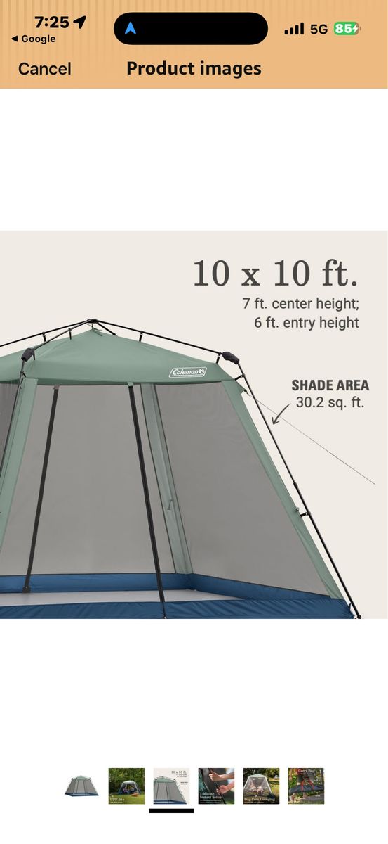Coleman 10x10 ft. Screened Canopy Tent with UVGuard, brand new in box. Cash only