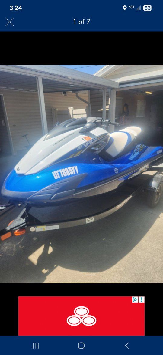 Yamaha FZS SVHO Jet Ski with Trailer - Blue and White