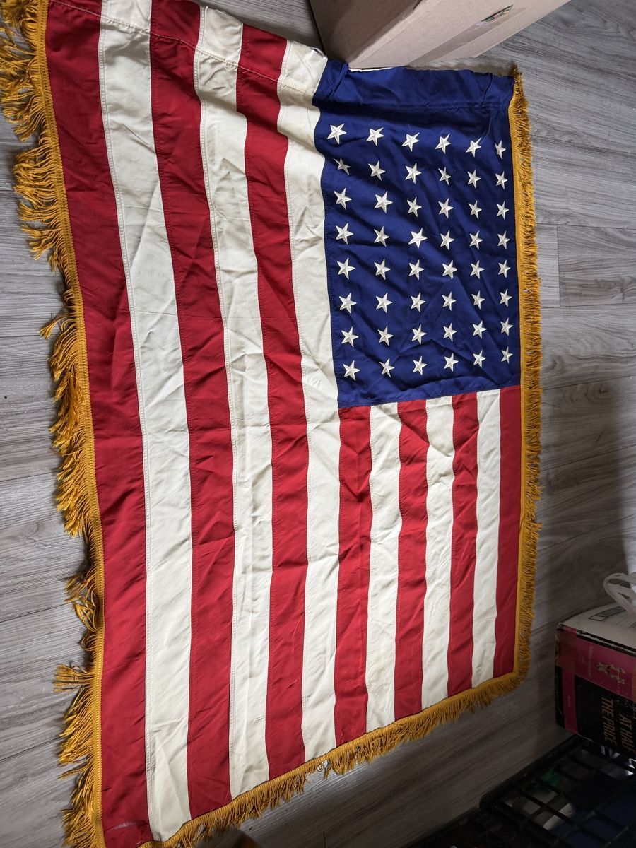 Vintage rare 48 star Large American presentation Flag with Fringe