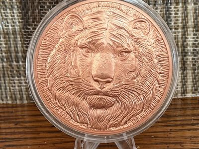 Nature Tiger Hi Relief 5oz .999 Copper Round In Capsule