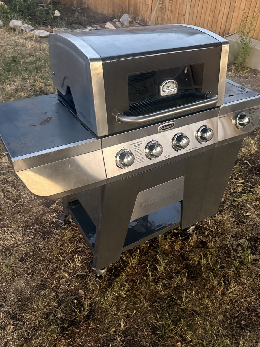 Cuisinart Gas Grill with Side Burner and Storage, Stainless Steel & Black, on Wheels