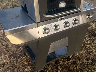 Cuisinart Gas Grill with Side Burner and Storage, Stainless Steel & Black, on Wheels