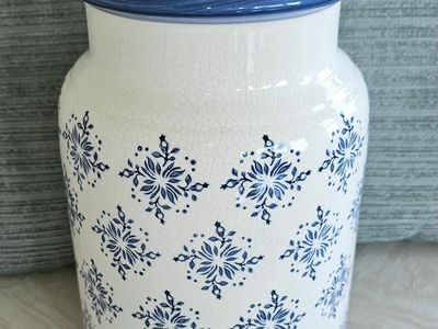 Ceramic Milk Can Vase - Blue & White Floral Crackle Finish, Farmhouse Decor
11"T 6" Opening