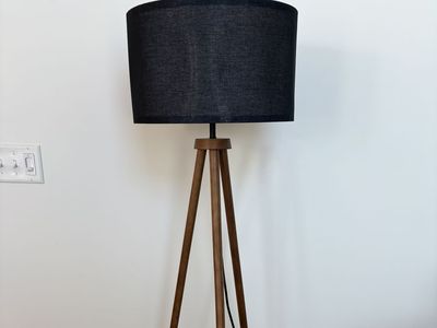 Tall Tripod Floor Lamp, Walnut With Black Shade