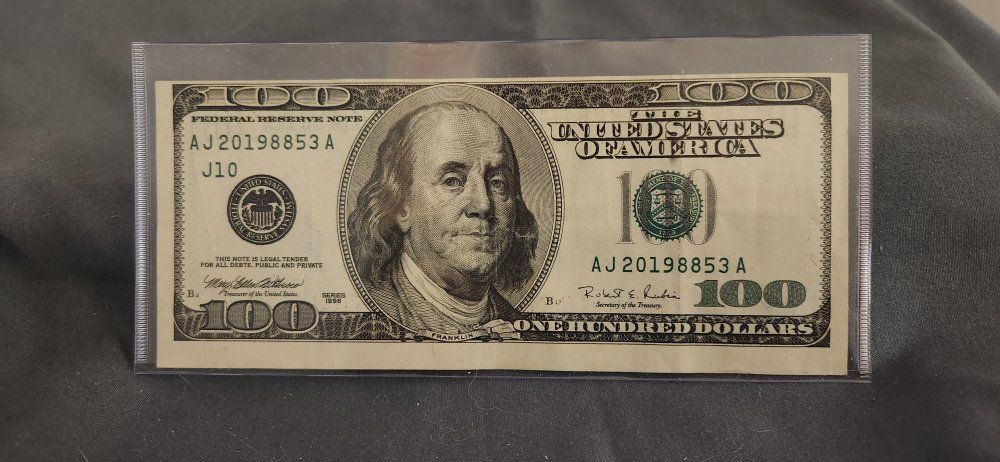1996 One Hundred Dollar Bill off center cut plus error cents