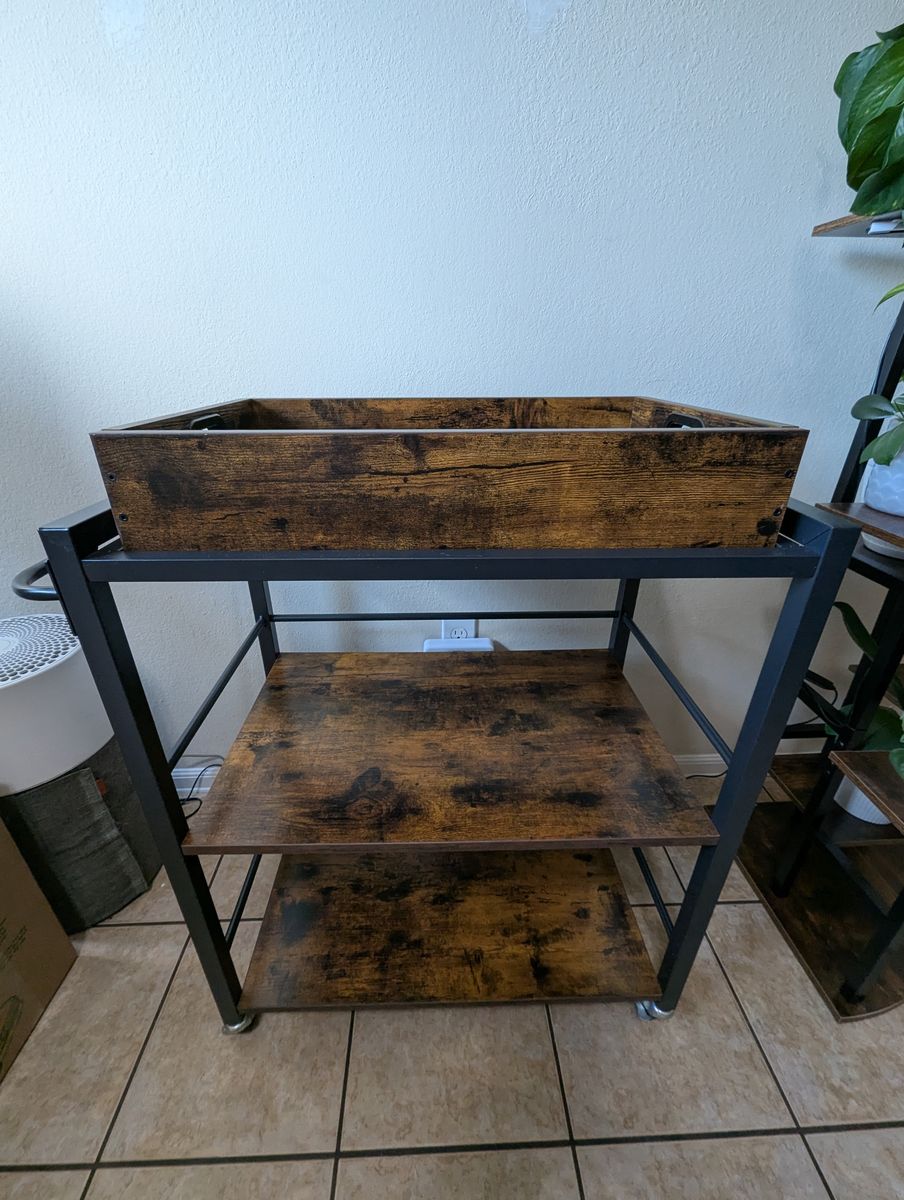 Wooden Industrial Bar Cart with Wheels Great Condition $50