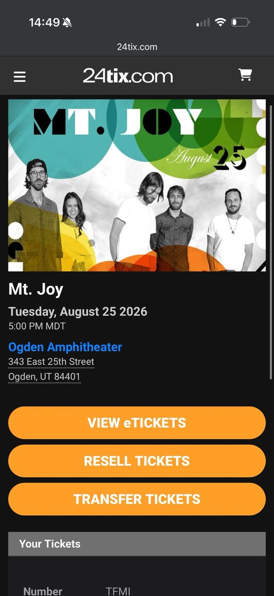 Mt. Joy Tickets $30 each - Ogden Amphitheater - Tuesday, August 25, 2026