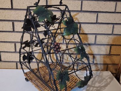 Wrought Iron and Wicker Grapevine Wine Rack Holder