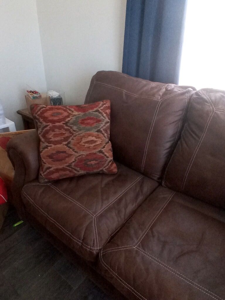 Brown Faux Leather Loveseat