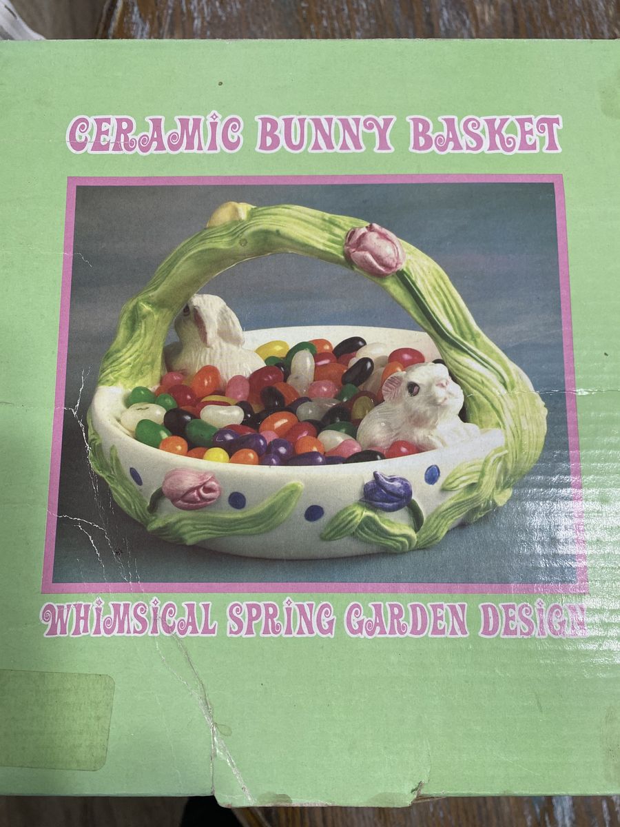 Easter Bunny Ceramic Candy Dish Basket