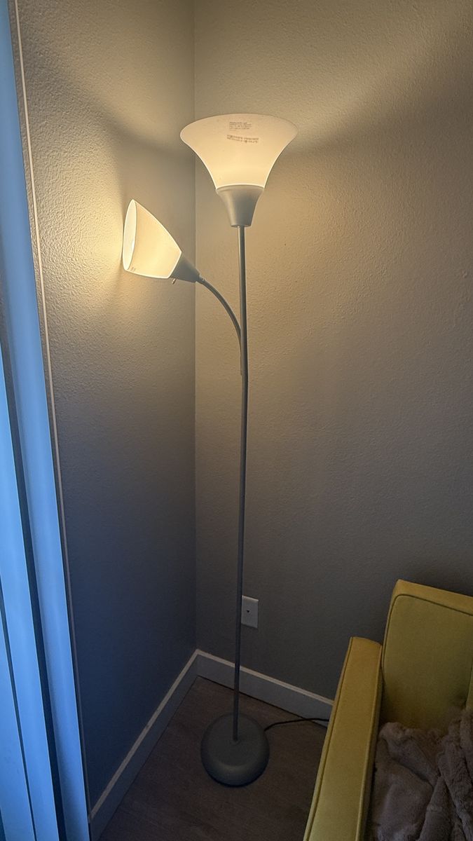 White Torchiere Floor Lamp with Adjustable Reading Light