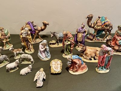 Large Vintage 20 Piece Ceramic Nativity Set for Christmas