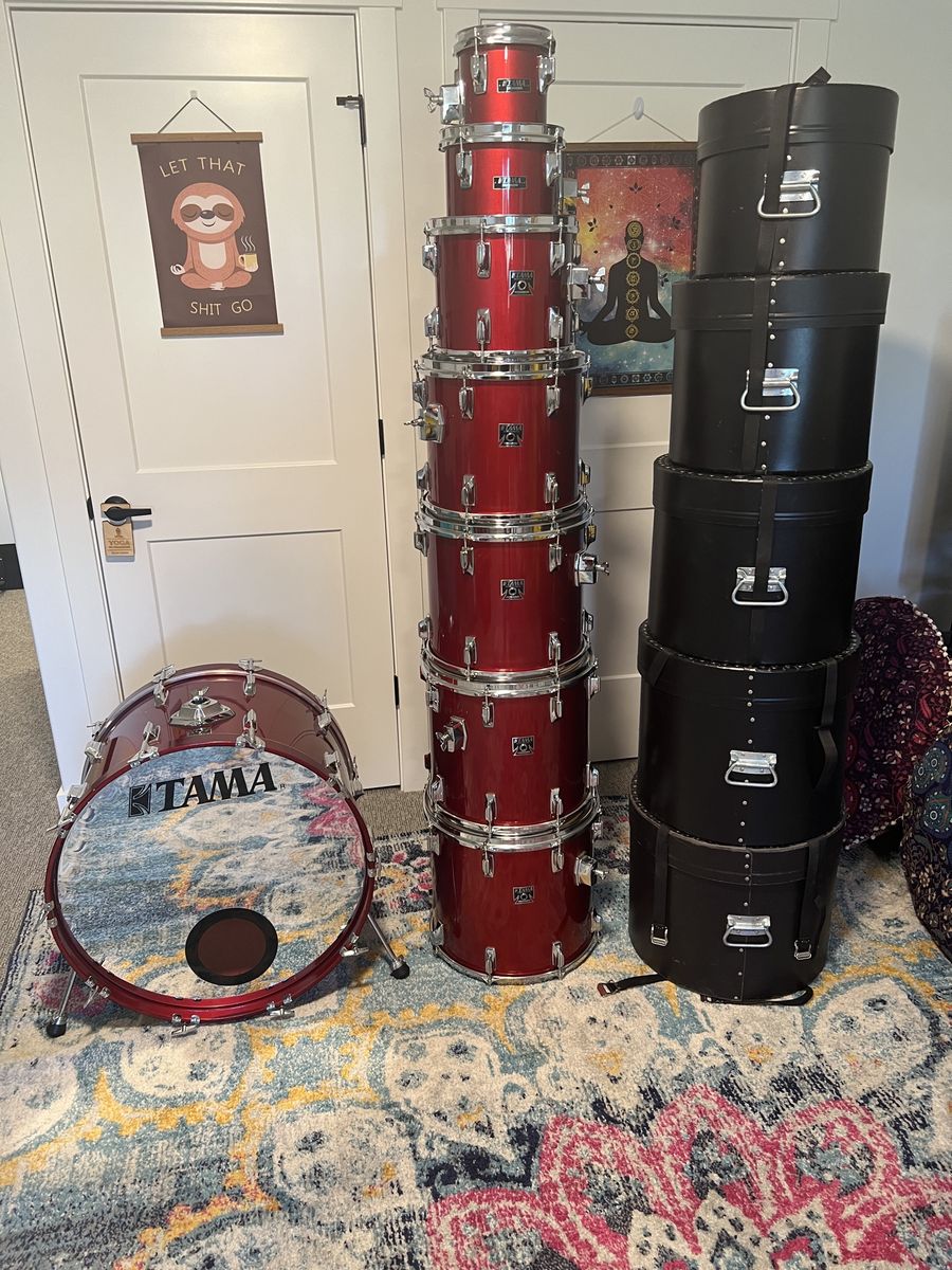Vintage 1983/1984 Tama Superstar 8-Piece Shell Pack - Candy Apple Red - Made in Japan - 5-Piece Anvil Fibre Cases