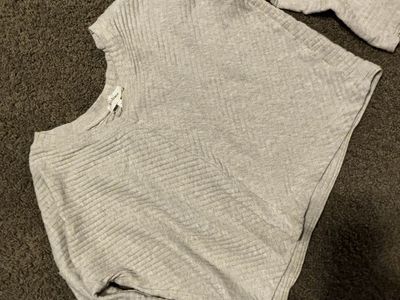 Bohme Gray Ribbed Knit Long Sleeve Sweater Top Size S