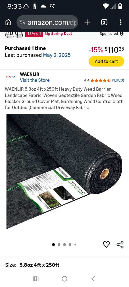 Landscape weed barrier fabric