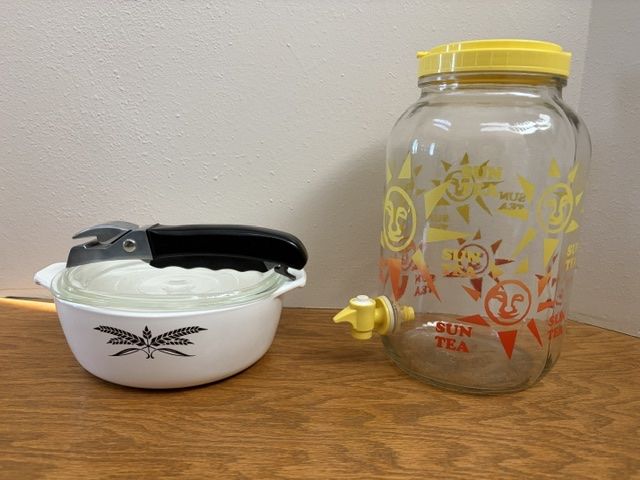 Vintage CorningWare Wheat Pattern Casserole Dish P-1-B & Sun Tea Dispenser with Spigot