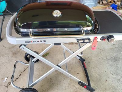Weber Traveler Portable Gas Grill - Black, Foldable Design
