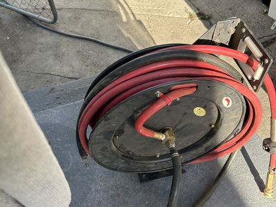 Heavy Duty Retractable Hose Reel with Red Air Hose & Mounting Bracket