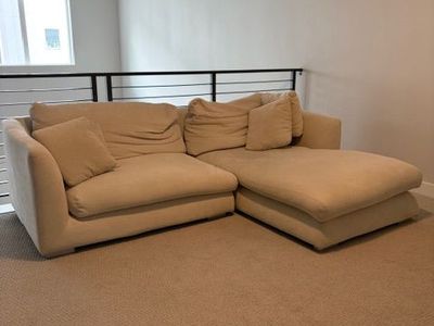 Cream/Sand L-Shaped Sectional + Oversized Accent Chair Set – Excellent Condition | Must Sell, Moving