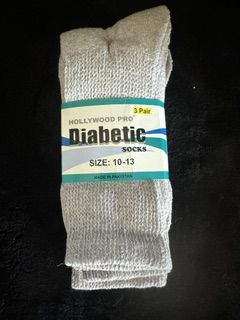 Hollywood Pro Diabetic Socks 3-Pair Pack Grey Size 10-13