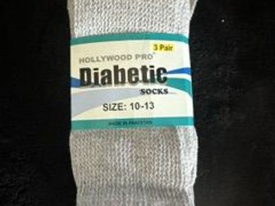Hollywood Pro Diabetic Socks 3-Pair Pack Grey Size 10-13