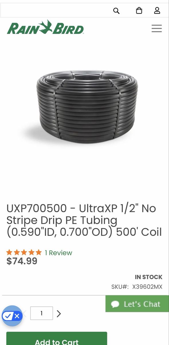 Rain Bird UltraXP 1/2” No-Stripe Drip PE Tubing – 500’ Coil